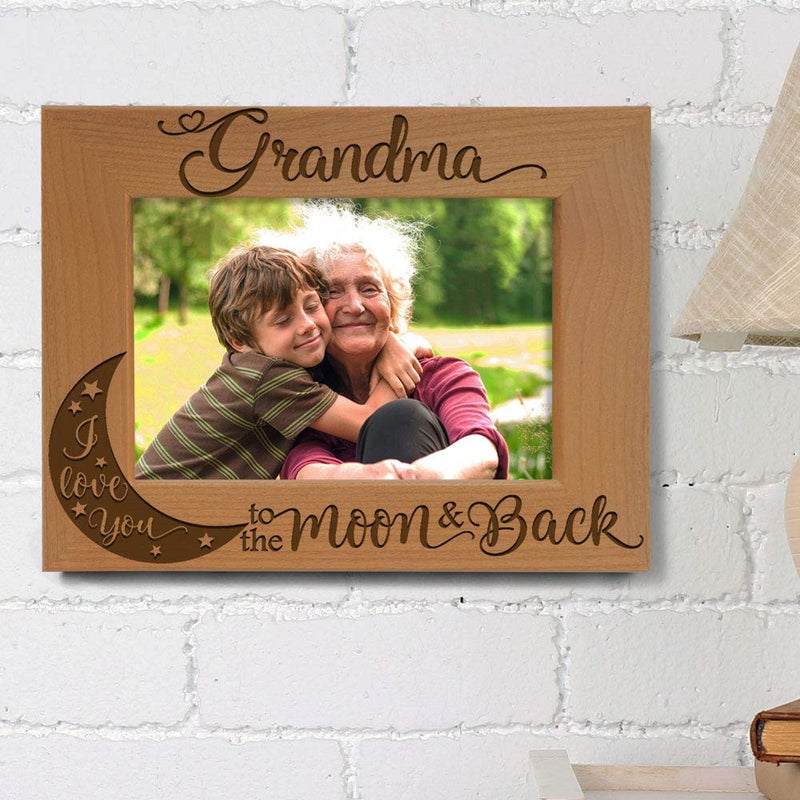 KATE POSH - Grandma I Love You to the Moon and Back Engraved Natural Wood Picture Frame, Mother's Day Gifts for Grandma, Birthday Gifts for Grandmother, Best Grandma Ever (5x7-Horizontal) - Image 4